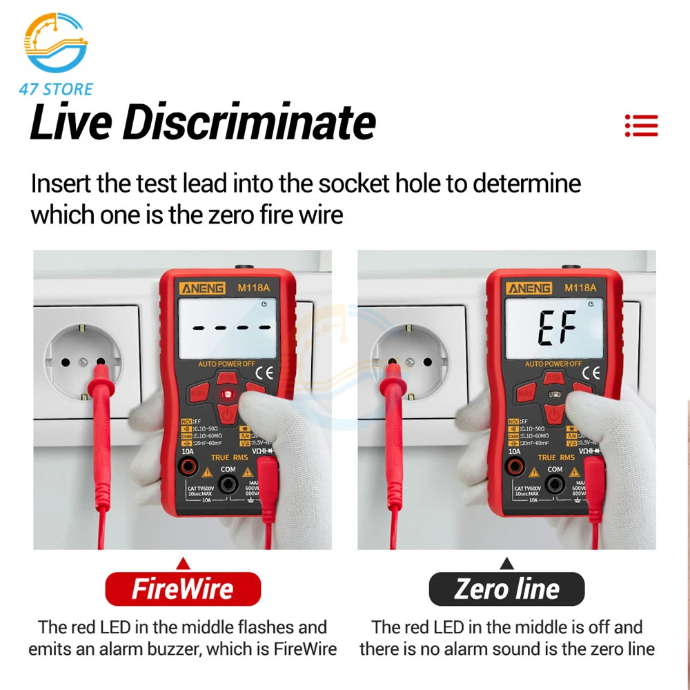 M118A Digital Multimeter AC/DC True RMS Volt Amp Ohm Voltage Resistance Universal Meter Testers Automatic Range LCD Backlight