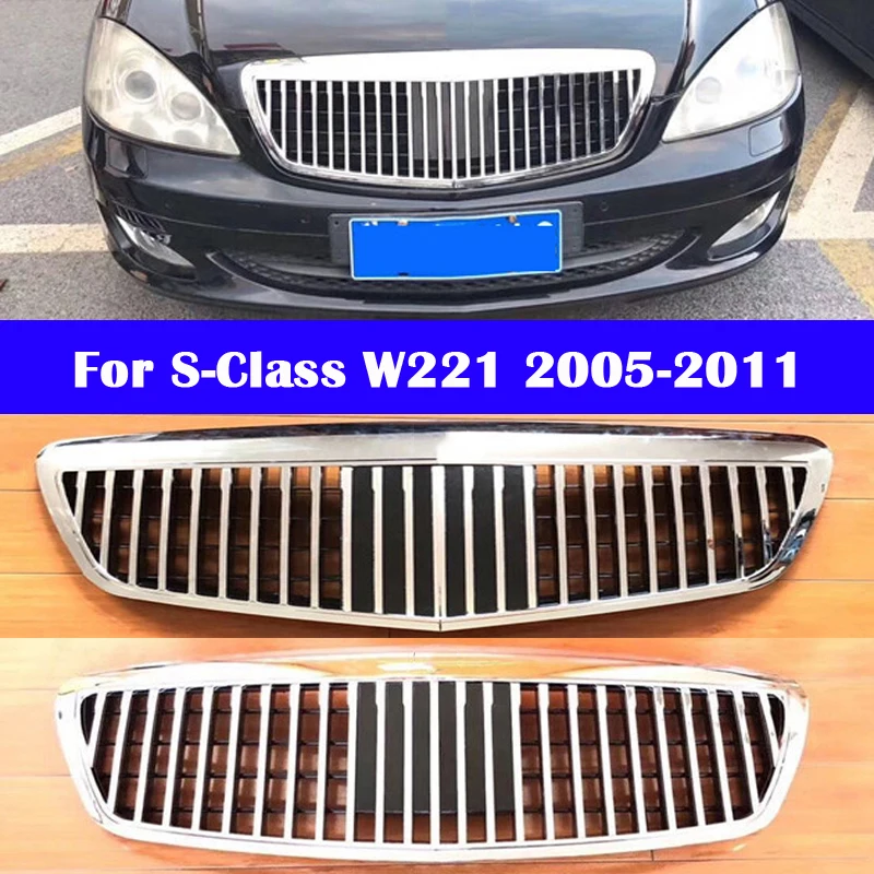 For Mercedes-Benz S-Class S320 S350 W221 2005-2011 Car Hood Vertical Bar Auto Middle Grille for Maybach Center Grill Bumper