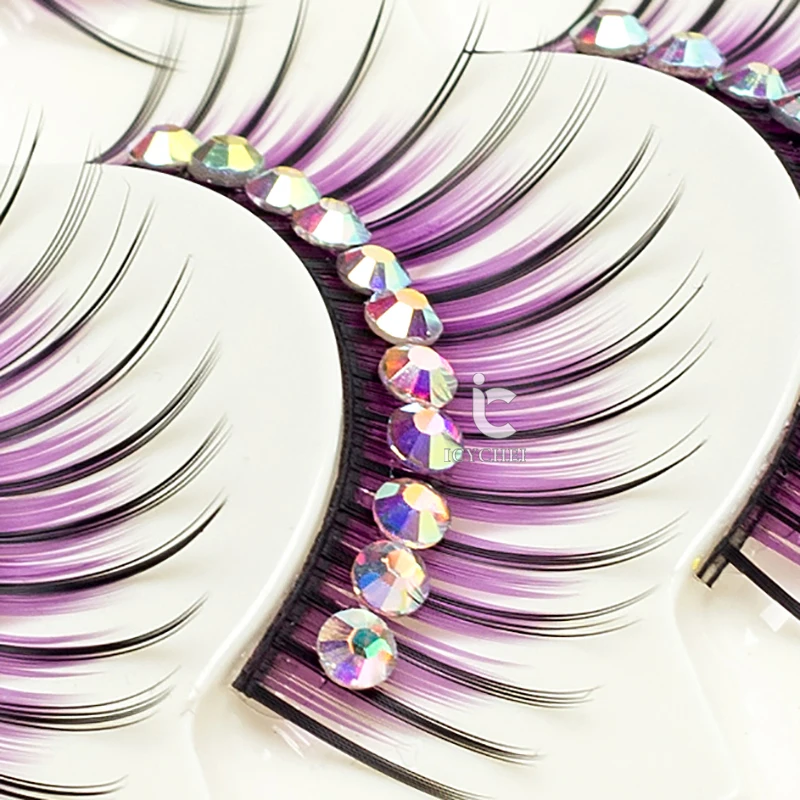 5 Pairs Purple False Eyelashes With Diamond Set Long Thick For Catwalk Performance Latin Dance Bushy Eye Lashes Pack