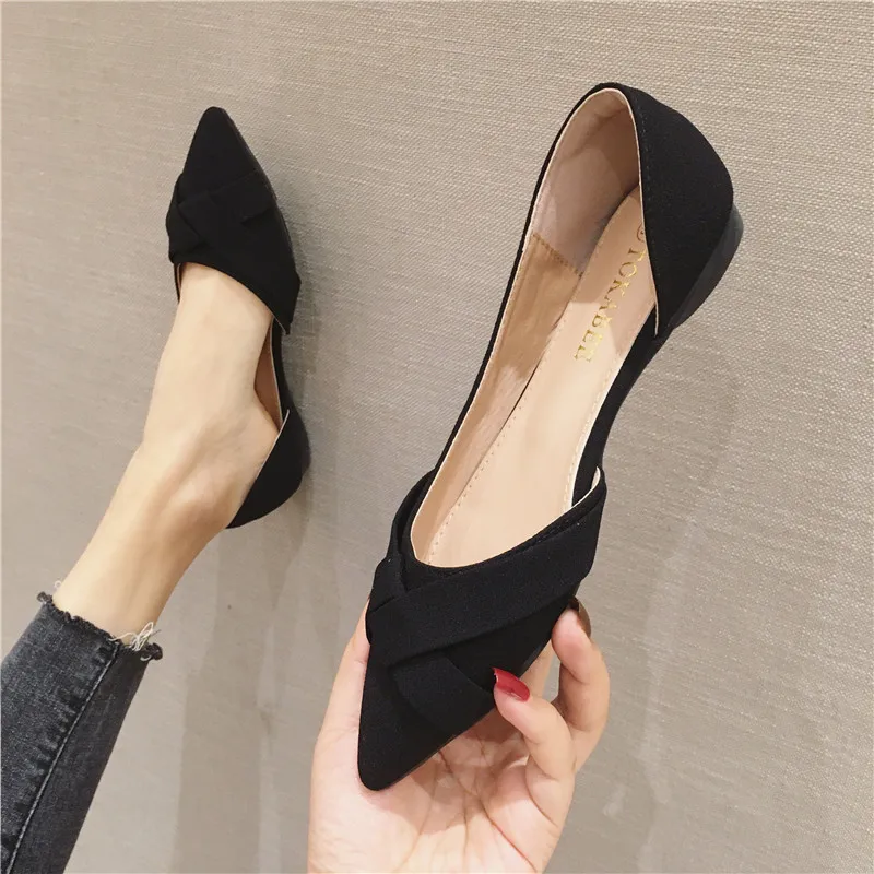 Women Flats Side Empty Pointed Toe Size 33 34 44 45 46 Solid Color Flat Heel Shoes for Ladies Nude Flats Zapatos Planos De Mujer