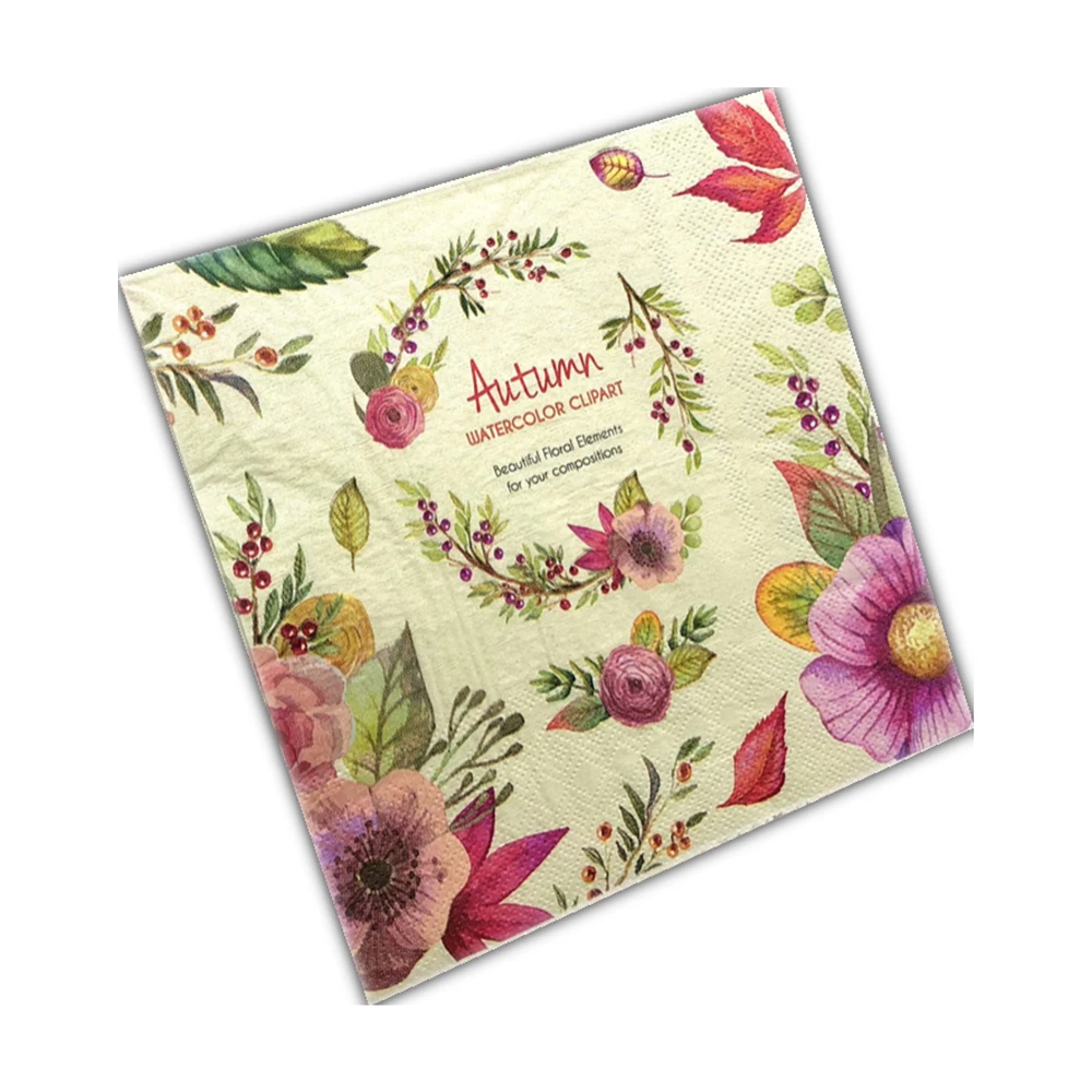 

33*33cm 20pcs Autumn Theme Paper Napkins Decoupage Servilletas Flower Vintage Tissues Handerchief Wedding Birthday Party Decor