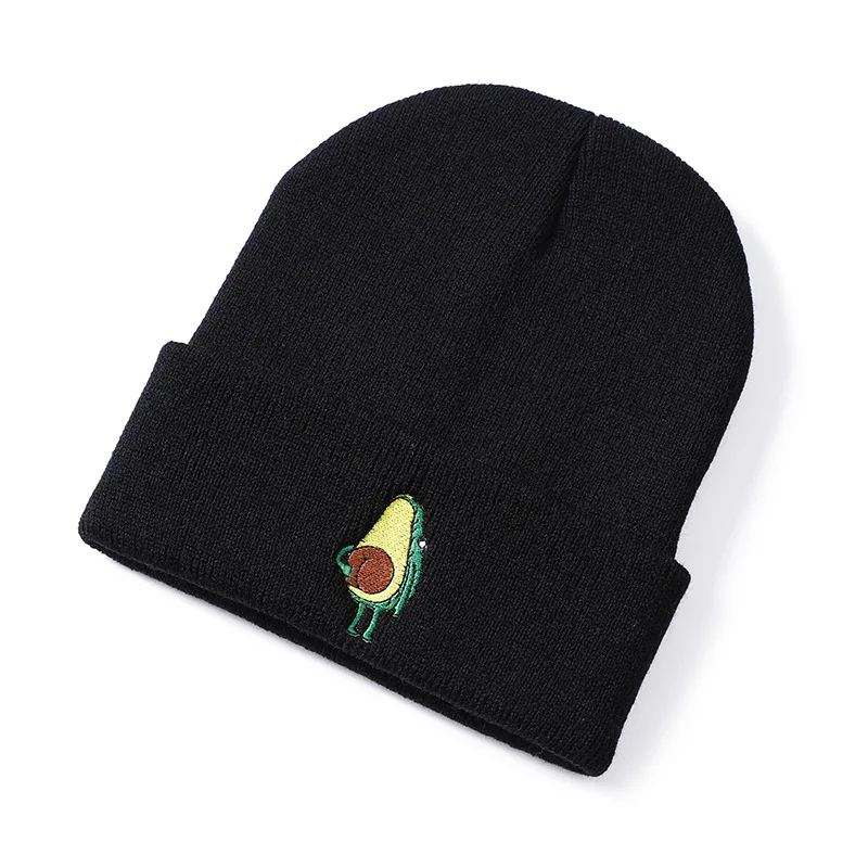 Bonnets en acrylique pour femme, chapeau tricoté, décontracté, chaud, avec dessin animé d'avocat, pour l'hiver