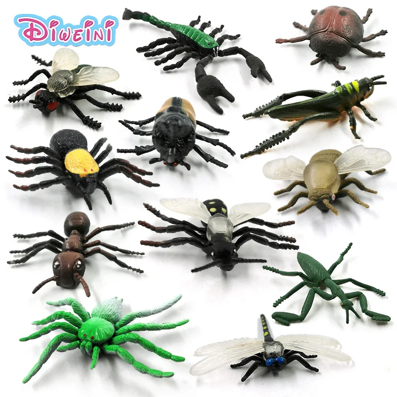 

12pc New Insect Animal model action figure Dragonfly Scorpion spider Ant Grasshopper Mantis Cockroach hot toy set for children