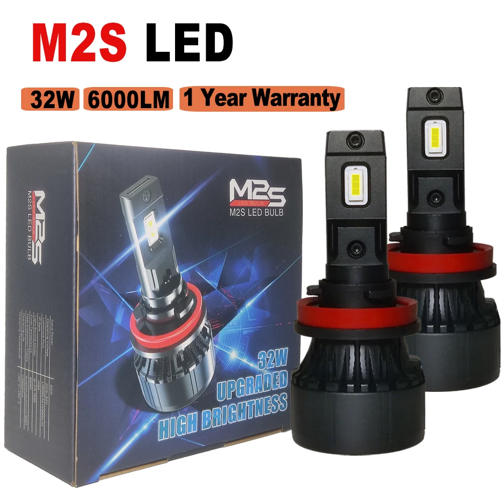 2Pcs M2S 64W H4 LED Scheinwerfer Birne H11 H16 LED Lampe 6000K H7 9005 HB3 9006 HB4 turbo Fan Birne 6000LM High Power Lampe für Auto