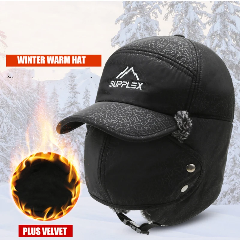 New Fashion Winter Thermal Bomber Hat  Men Face Ear Protection Windproof Warm Outdoor Ski Cap Plus Velvet Thicken Dad Hats A195