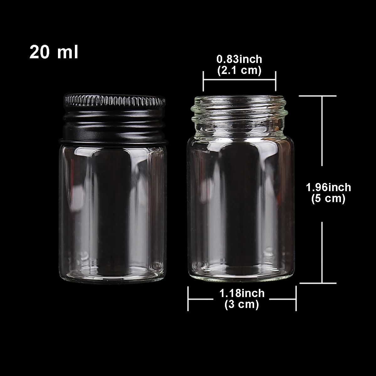 5pcs 20ml 30*50mm Glass Jars with Black Aluminum Caps Potion bottles Glass bottle Glass vessels for Art Craft