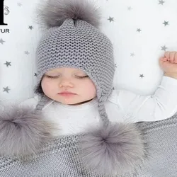 6 months to 3 years Cute Toddler Kids Girl Boy Baby Infant Winter Warm Crochet Knit ear Hat pompom Beanie Cap for children kids