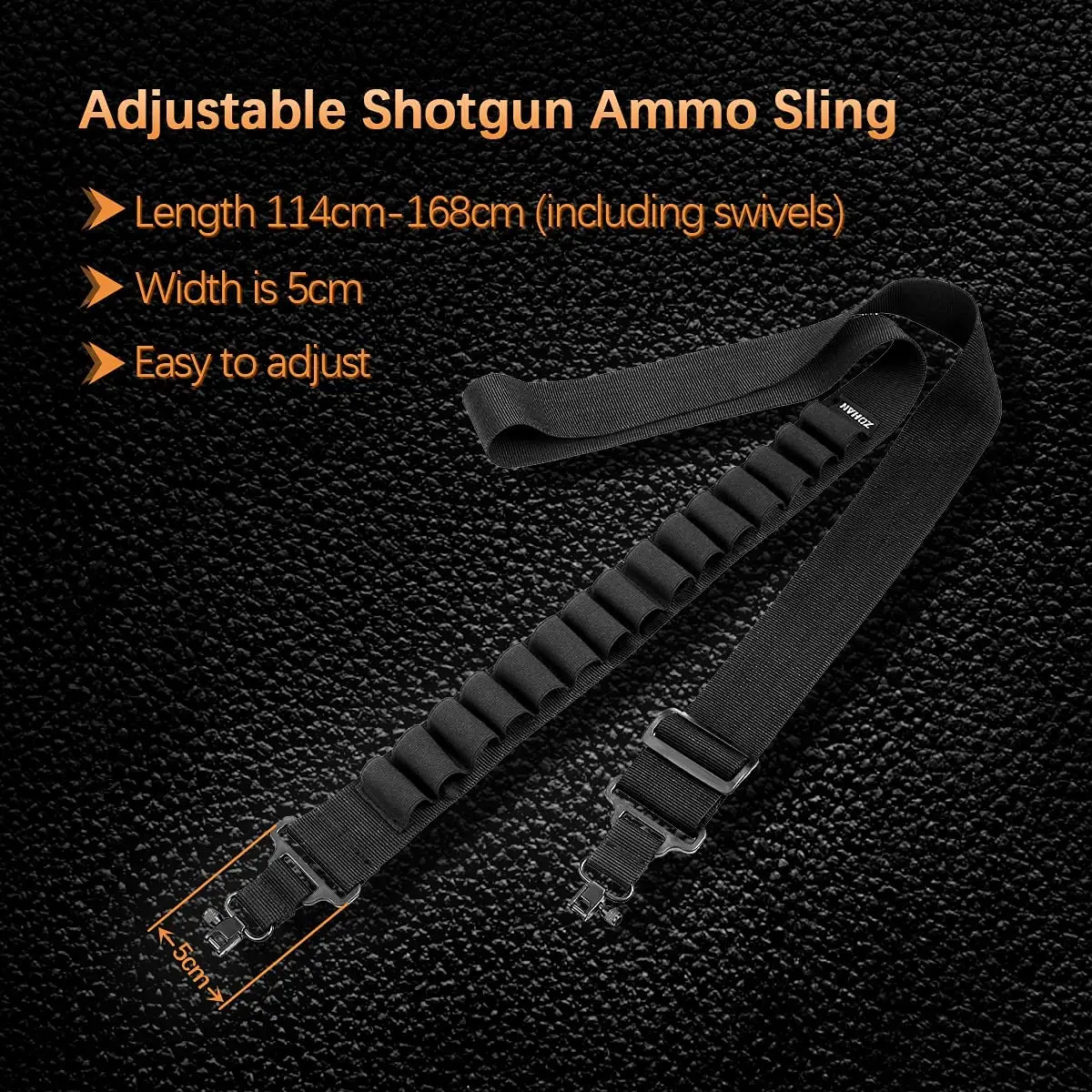 ZOHAN Shotgun Ammo Sling With Shell Holder For 12 Gauge Durable Rifle Slings With Swivels  Hold 15 Rounds For Shooting Hunting