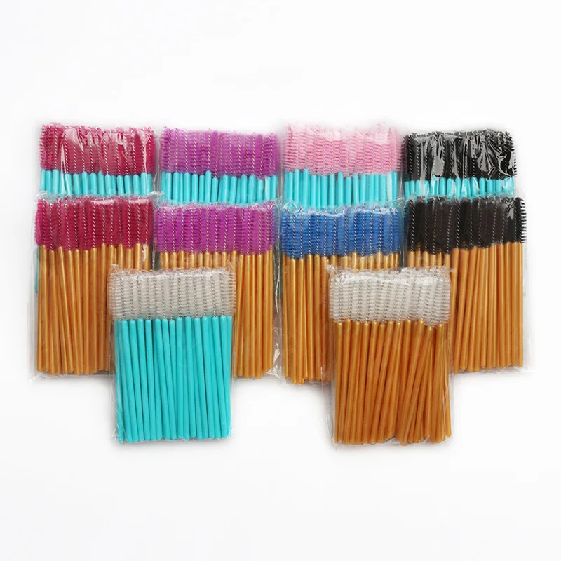 50pcs Multicolor Eyelash Brush Top Quantity Disposable Mascara Wands Lashes Gold Blue Handle Makeup Brushes Eyelash Extension