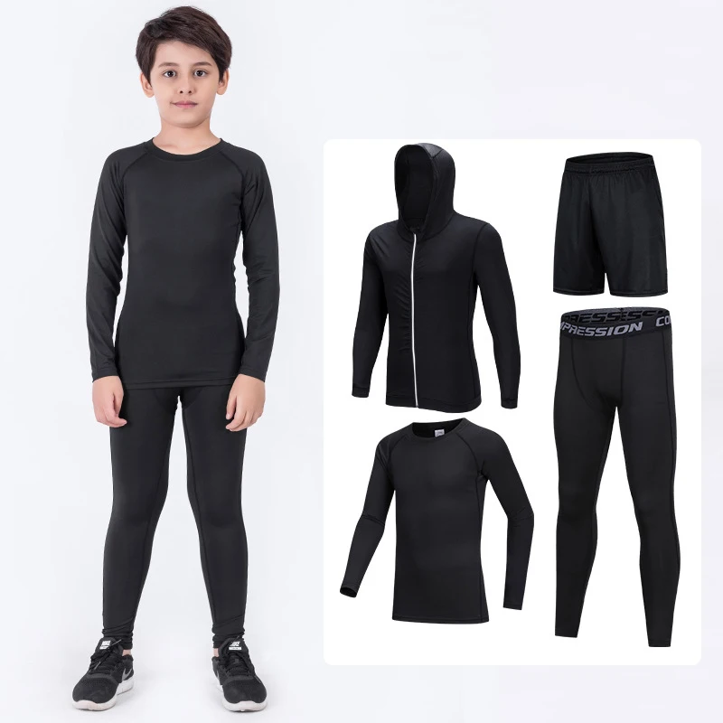 Boys Compression Tights 4 Pcs/Set Kid's MMA T-shirt+Pants Muay Thai Shorts Sport Bjj Rashguard For Kid Children Rash guard Suit