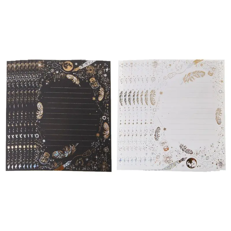 8 แผ่น VINTAGE Bronzing Feather Blessing Letter กระดาษกระดาษเขียนอุปกรณ์สำนักงานโรงเรียน