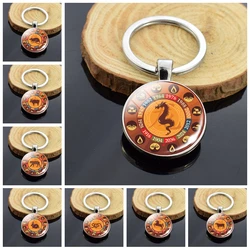12 Zodiac Sign Keychain Rat Ox Tiger Rabbit Dragon Snake Horse Goat Monkey Rooster Dog Pig Glass Dome Double Side Keychain