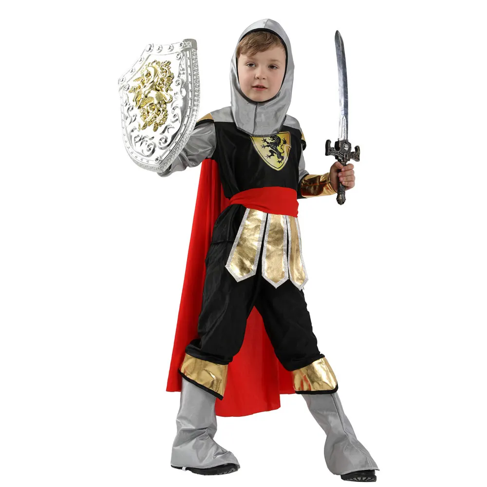 Kids Child Royal Medieval Roman Warrior Knight Soldier Costumes Boys Halloween Purim Carnival Role Play Party Dress Up Umorden