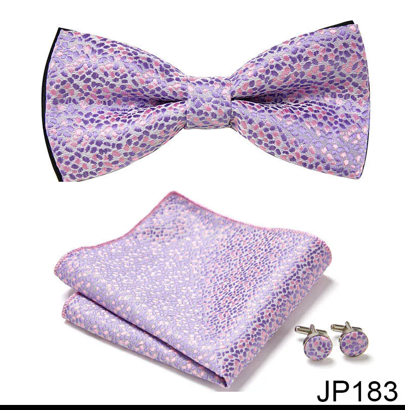Great Quality Silver Office Butterfly Hanky Cufflink Set Bowtie For Men Geometric Hombre Formal Clothing