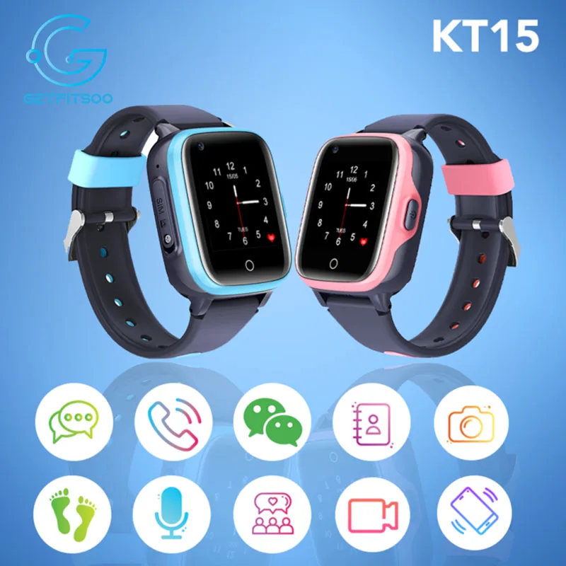 Getfitsoo Smart-Watches Kids Android 4G Sim-Card Video Call GPS KT15 Waterproof SmartWatch Mini Telephone SOS Anti-Lost Tracker