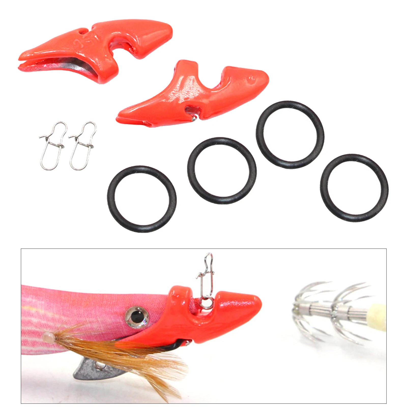 2pcs Fishing Lead EGI Sinker Wood Shrimp Tip Deep Water Sinking Weights 3.4cm Current Tackles Snap Hooks, Rubber Rings