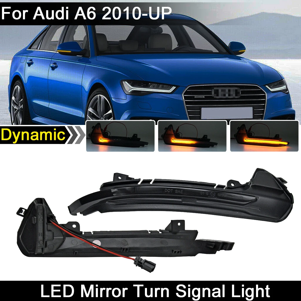 

For Audi A6 4GH 4GJ 4G2 4G5 4GD 4GC C7 2010-up Smoked LED Side Rearview Mirror Light Dynamic Amber Turn Signal Indicator Lamp