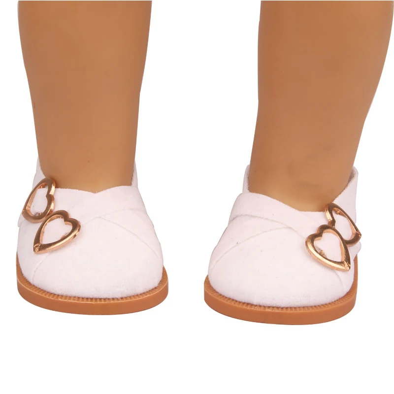 7 cm Leather Doll Shoes For American 18 Inch Doll Double Hearts Villus Shoes Boots For 43 cm Baby New Born&OG,1/3 BJD Girl Doll - Image 5