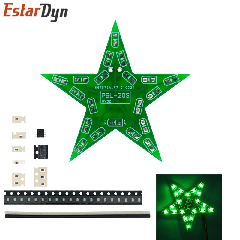 Students Training DIY Kit Five-Pointed Star Breathing Light Gradient LED Light for Christmas Soldering Training Red Green Blue