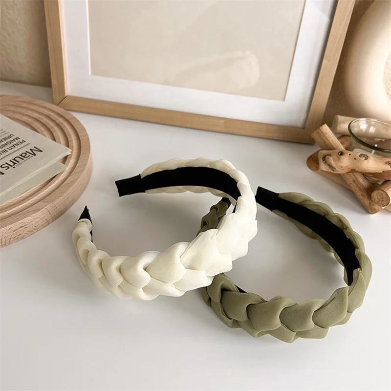 Fashion Twist Woven Headband for Women Solid Color Satin Surface Wide Hairbands Girl Hairband Hair Hoop Popular Hair Accessories