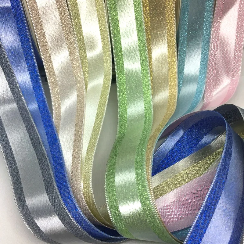 2.5cm 5Y Colored Lurex Satin Floral Ribbon For Handmade DIY Craft Bows Gift Cake Baking Packing Christmas Wedding Party Deco