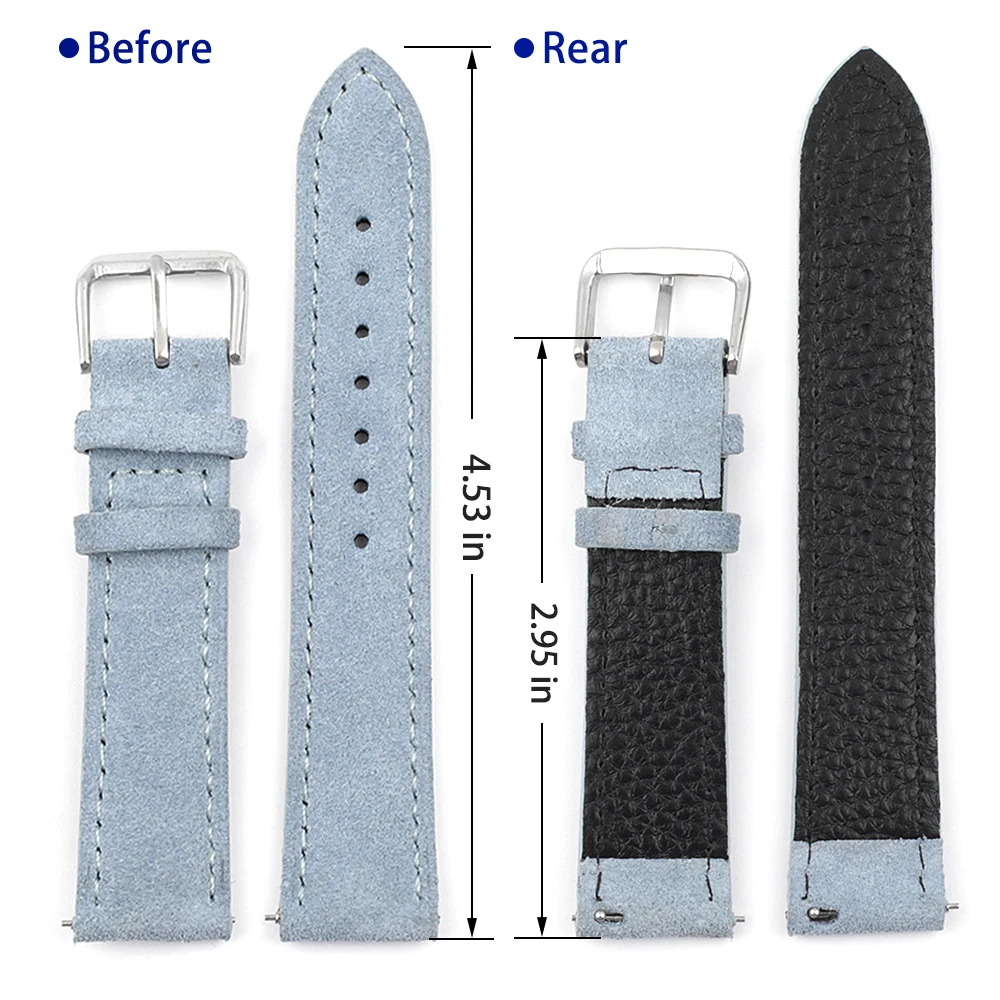 Suede Leather Watchband 18mm 19mm 20mm 22mm 24mm Handmade Stitching Watchstrap Quick Release for Men Women Watch Replacement