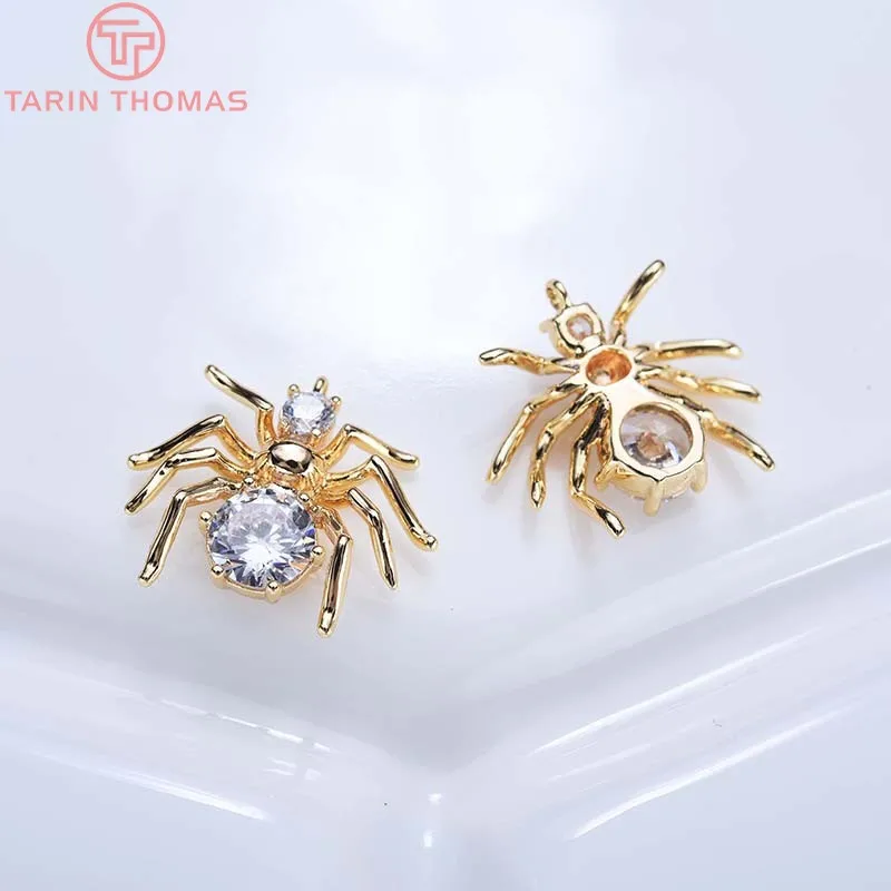 (665)6PCS 15.5x13.5MM 24K Gold Color Plated Brass with Zircon Spider Charms Pendants High Quality Diy Jewelry Accessories