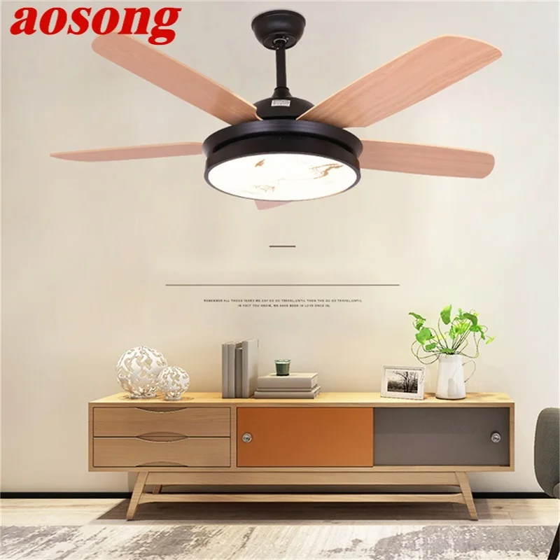 AOSONG Simple Wood Ceiling Fan with Lights Remote Control Modern 52