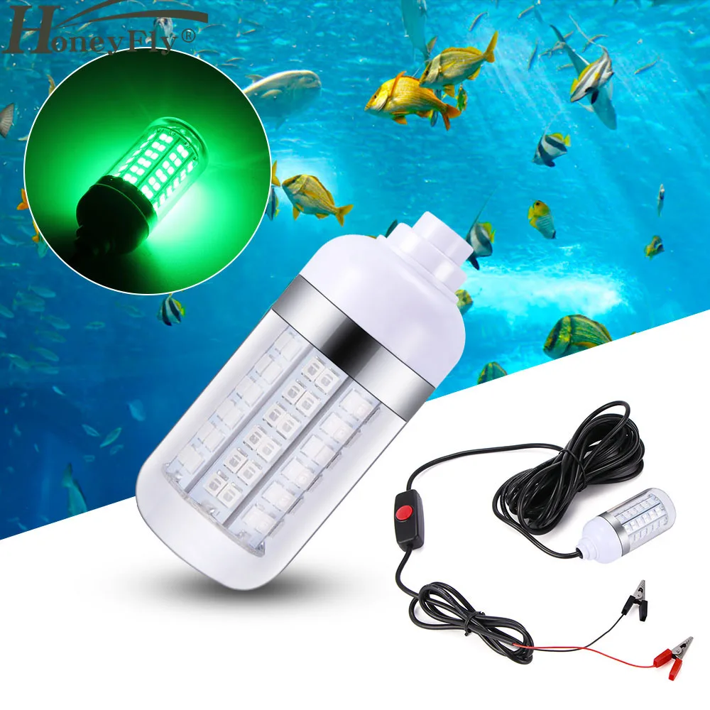 HoneyFly LED Fishing Lamp 108 BeadsDC 12V  Waterproof IP68 Lure Fish Finder Lamp Underwater Light Attracts Prawns Squid Krill