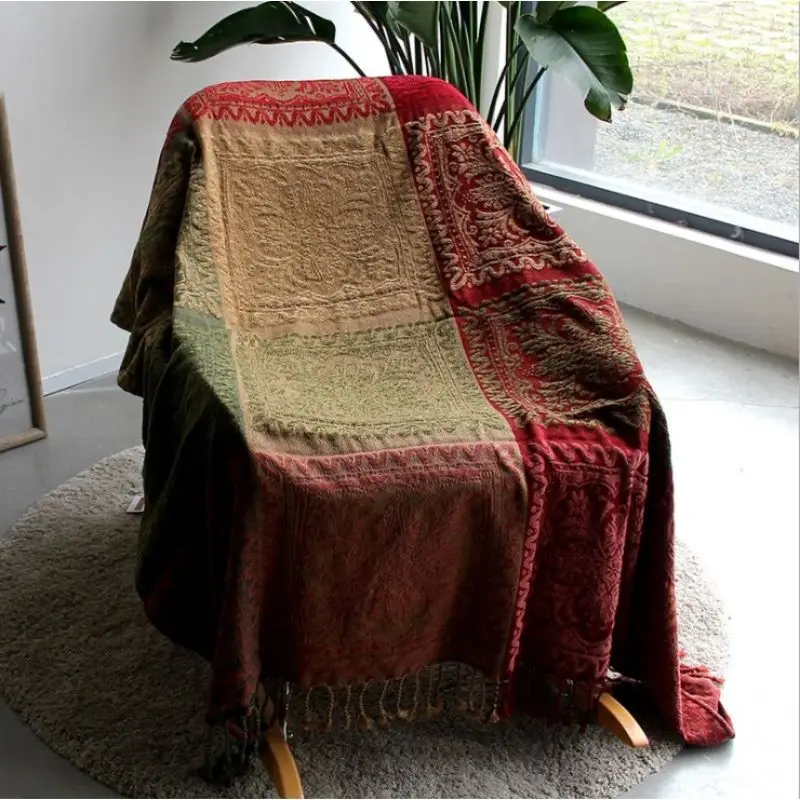 Textile City Ins Retro Sofa Decor Towel Mediterranean Nepal Plaid Patchwork Throw Blanket Heavy Sofa Cover Bedspread 220x260cm