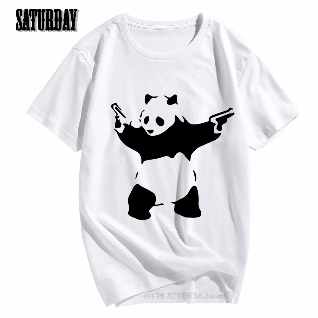 Men Flower Thrower Banksy Panda Guns Urban Art T-shirt Women Summer Unisex Short Sleeves O-Neck Hipster T-shirt Casual Clothes