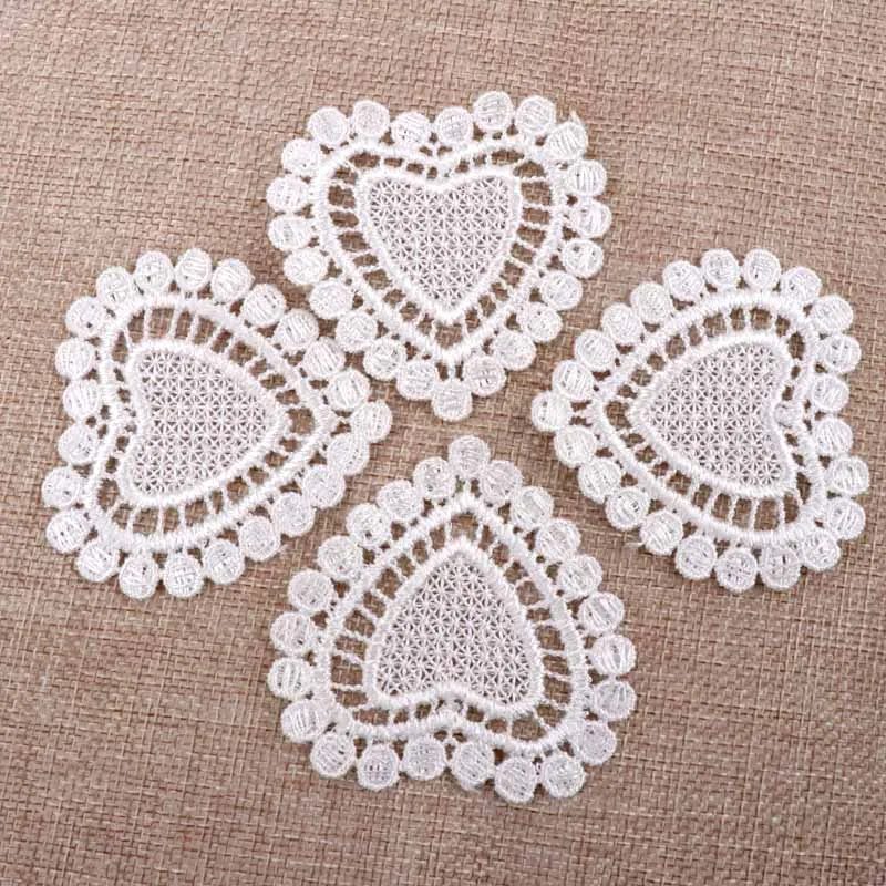 20pcs/lot Heart Shaped Hollow Lace Mesh Applique Trim For Garment Accessories Sew On Guipure Lace Fabric Decoration