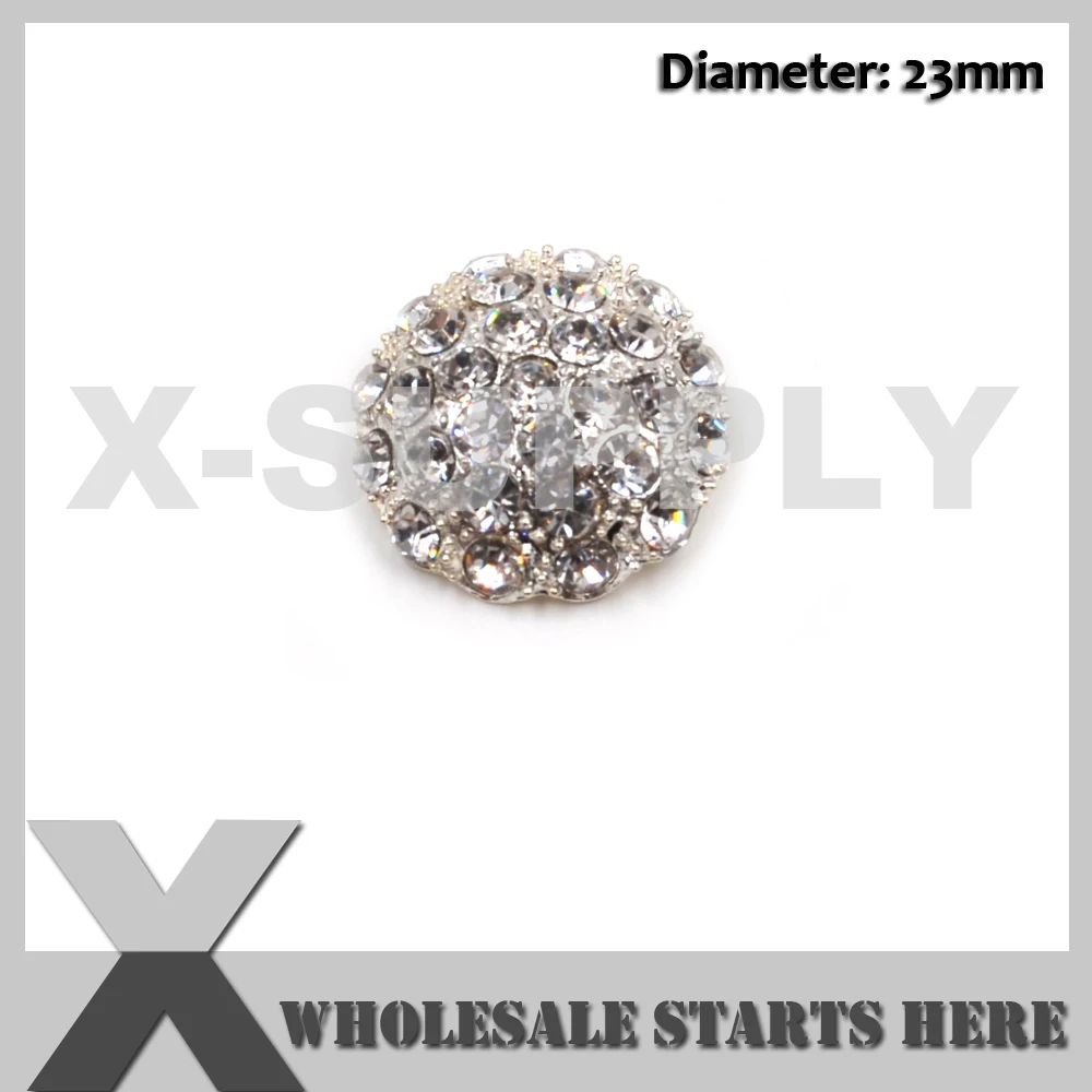 23mm Silver Clear Crystal Rhinestone Button With a Loop Back For Sewing,Flower Center,Wedding Decorations