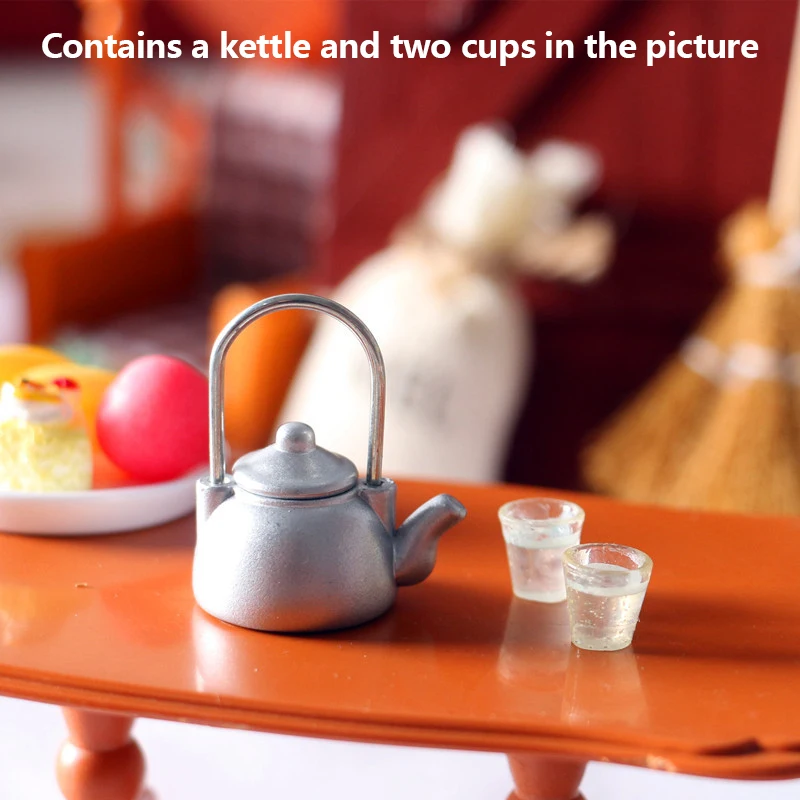 1 set Kids Pretend Toy Mini Doll House Furniture Dollhouse Kettle Pot Miniature Kitchen Kettle water cup set