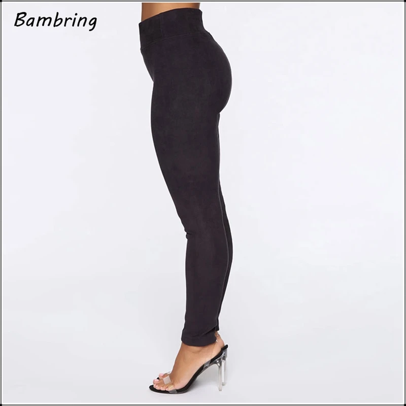 Black Casual Faux Suede Leather Trousers Winter Women Seamless Fitness Leggings Office Lady Autumn Sexy High Waist Pants Custom