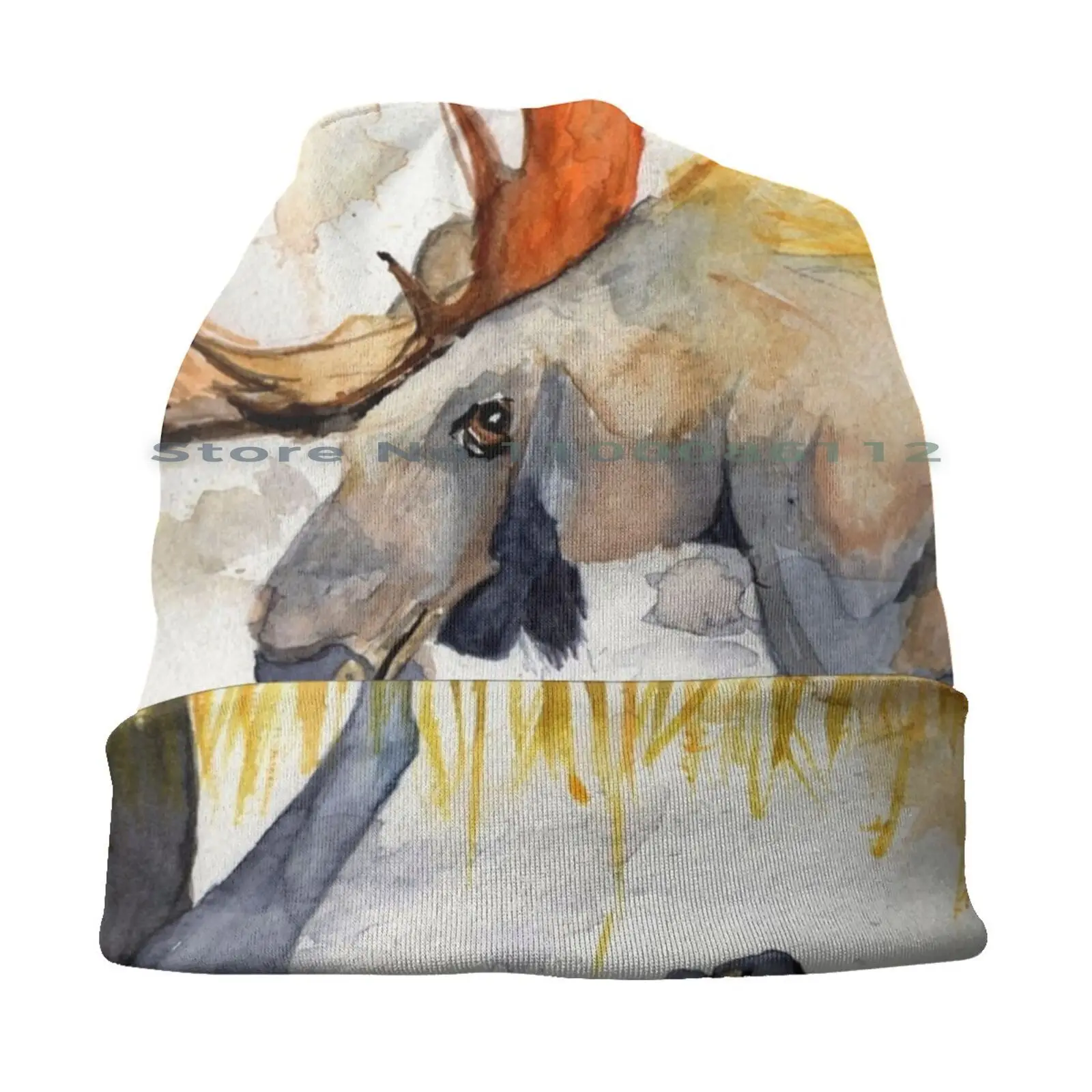 Wanderer Bucket Hat Sun Cap Moose Mountain Watercolor Nature Animals Hand Painted Autumn Wilderness Foldable Outdoor Fisherman