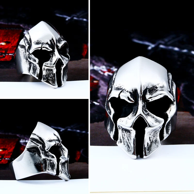 Beier New Store Updated Design 316L Stainless Steel The Spartan Warrior Skull Punk Ring Fashion Jewelry LLBR8-414R