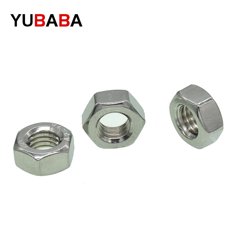 100pcs/lot Metric thread DIN934 M1.6 M2 M2.5 M3 M3.5 M4 M5 304 Stainless Steel Hex Nuts