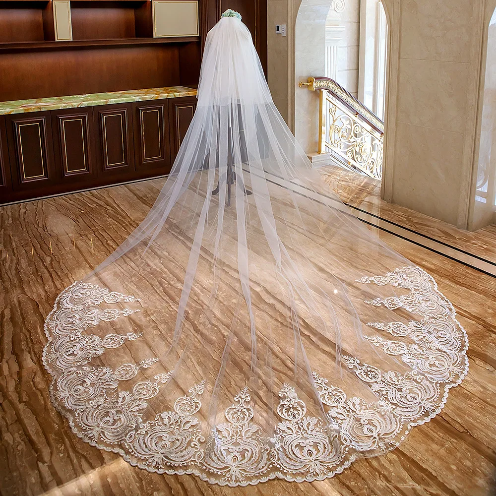 

New Arrival Two Layers Cathedral Wedding Veil Long Bridal Veils Boda voile mariee Welon Wedding accessories Welon katedralny