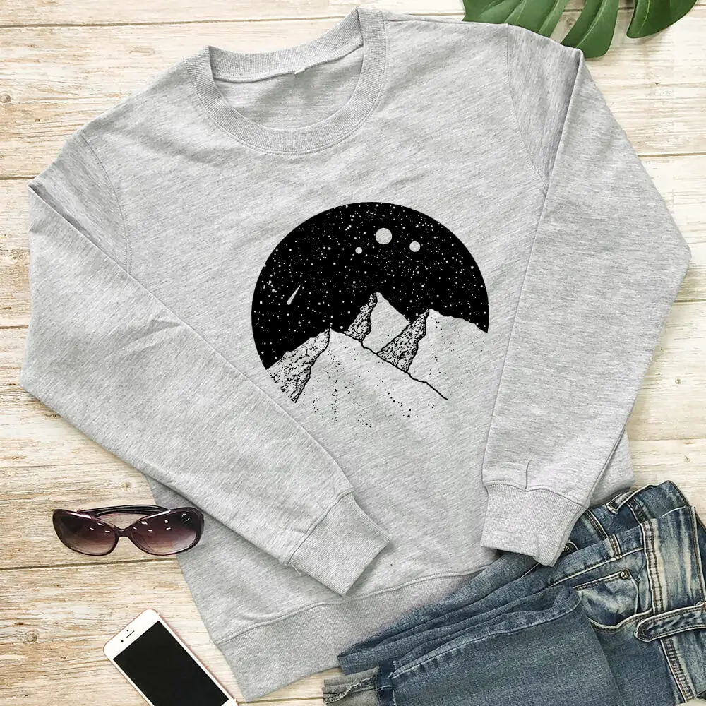 Moutains Sky Universe 100%Cotton Outdoors Sweatshirt Unisex Adventure Sweatshirts Spring Autumn Eco Life Long Sleeve Tops