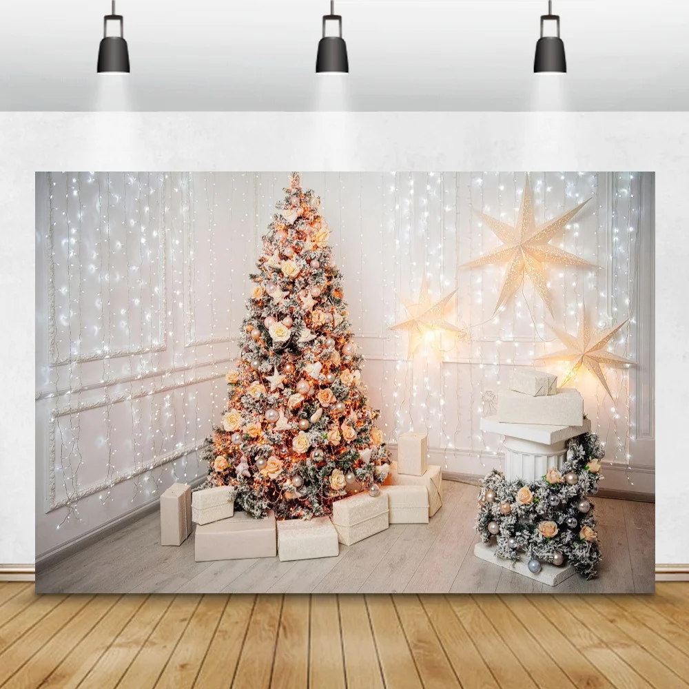 Merry Christmas Photo Backdrop Shiny Star Light Chic Wall Child Portrait Photography Background Family Photocall Banner Decor