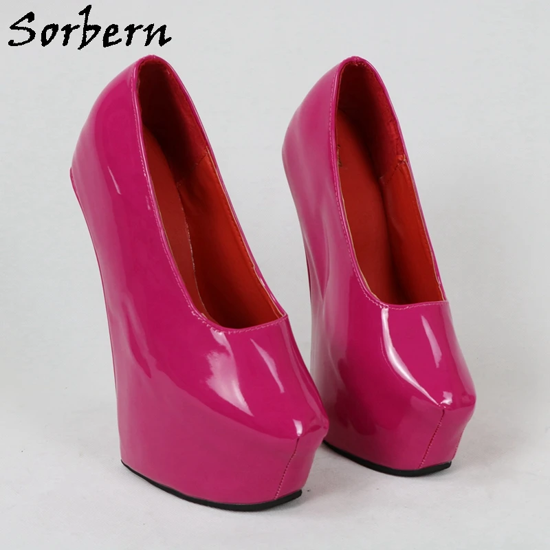 Sorbern الخوخ براءات الاختراع تأثيري أحذية Heelless أسافين منصة مضخة عالية الكعب الانزلاق على سحب الملكة أحذية ألوان مخصصة #4