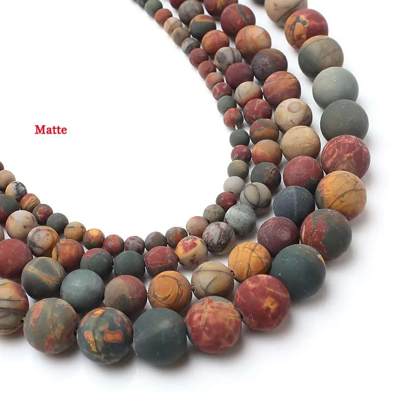 4/6/8/10mm Frosted Picasso Jaspers Matte Beads Natural Stones Round Loose Beads for Jewelry Making Bracelet Necklace Diy