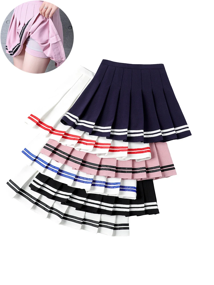 Clearance Sale Y2k Summer Korean Fashion Short Women Skirt Elastic High Waiste Striped Harajuku Pleated Plaid A-Line Mini Skirts