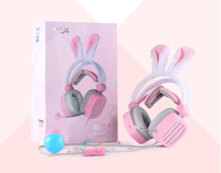 XIBERIA S21 Pink Headphone Rabbit Ears 3.5MM Wired High-end Gaming Headset for Girl