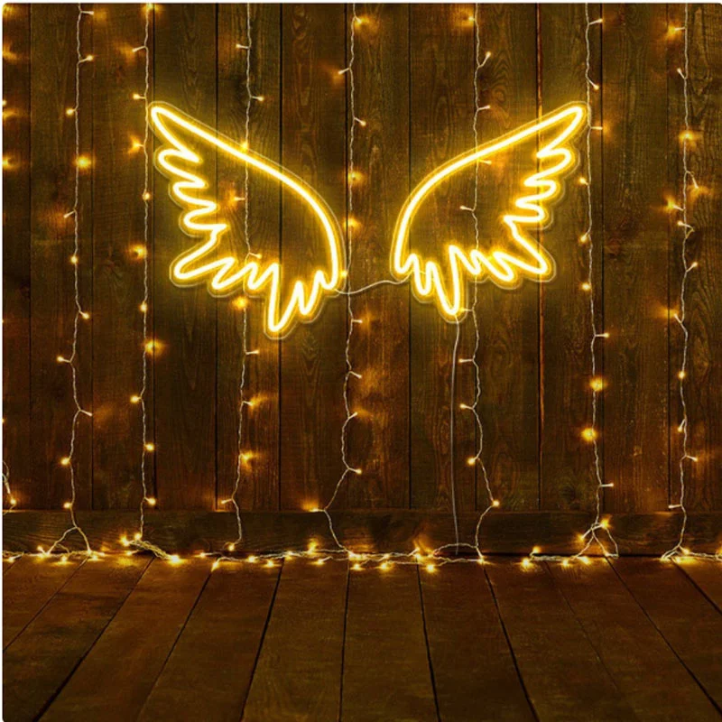 OHANEONK Angel Wing LED Neon Sign Lights Neon Bar Wall Christmas Birthday Wedding Decoration Fairy Princess Room Decor Neon