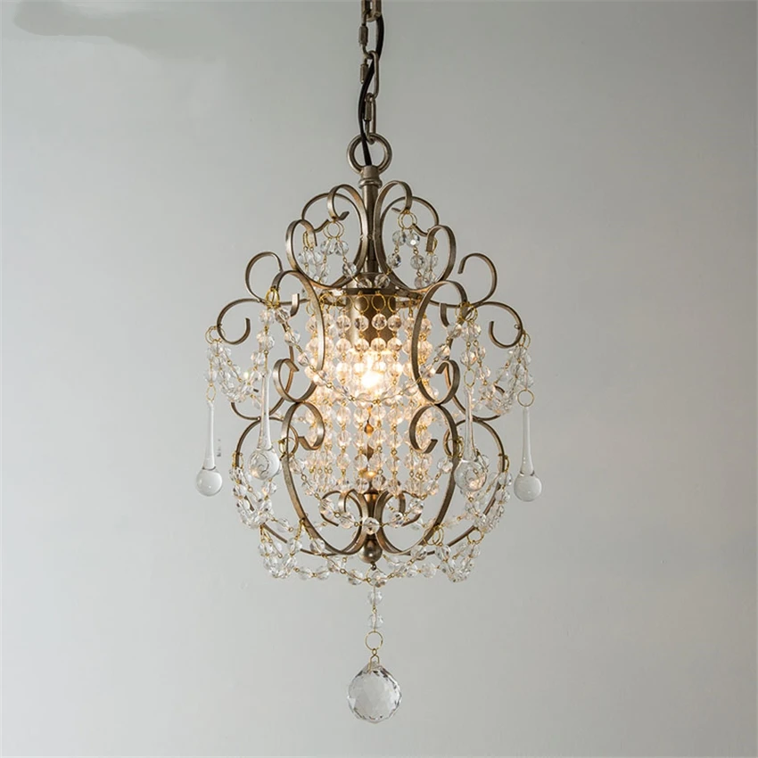 American country crystal string pendant lights bedroom hall cloakroom single chain hanging lights living room lamps lighting