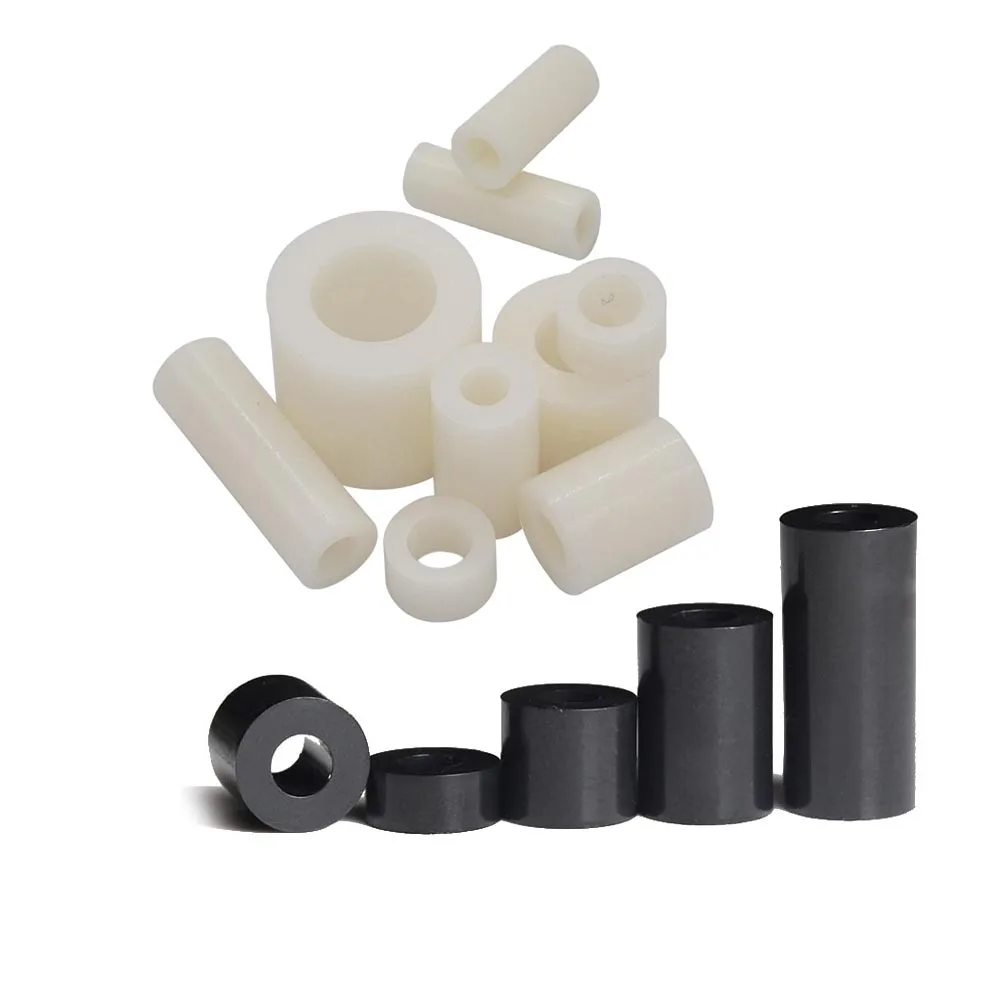 50pcs Inside Diameter ID 3 4 5 6 8mm Black White ABS Nylon Non-Threaded Spacer Hollow Standoff Washer M3 M4 M5 M6 M8 Screw Bolts