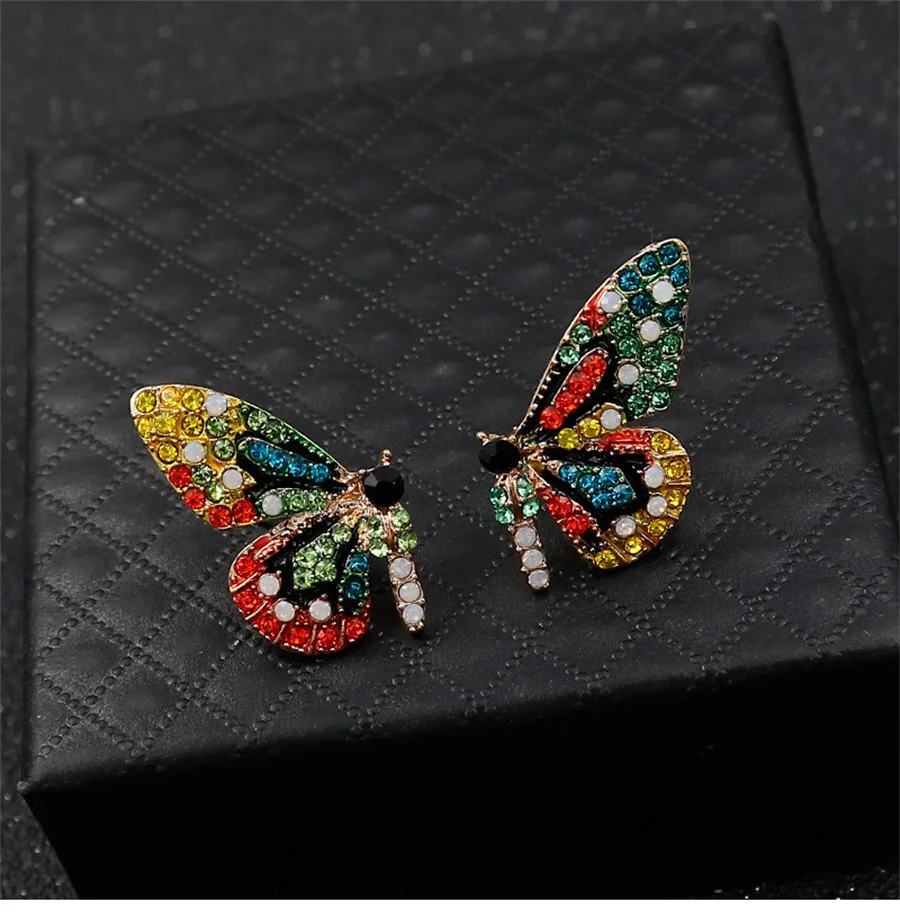 Original Half Of Butterfly Studs Earrings For Women  New Vintage Rhinestone  Personality Metal Earrings Sweet Romantic Jewelry