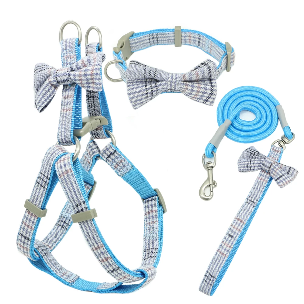 Soft Pet Harness and Leash Collar Set, Adjustable Lovely Bow Nylon for Small and Medium Dog, Outdoor Walking, Pet Supplies